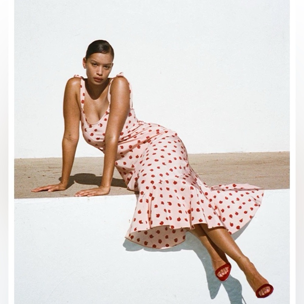 Realisation Par Red and White Ruffled Tiered Midi Dress